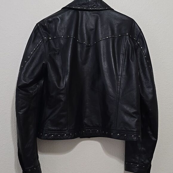 Forzieri Black Leather Jacket Classic Cropped Design Size 50 (See Measurements) - Picture 5 of 9